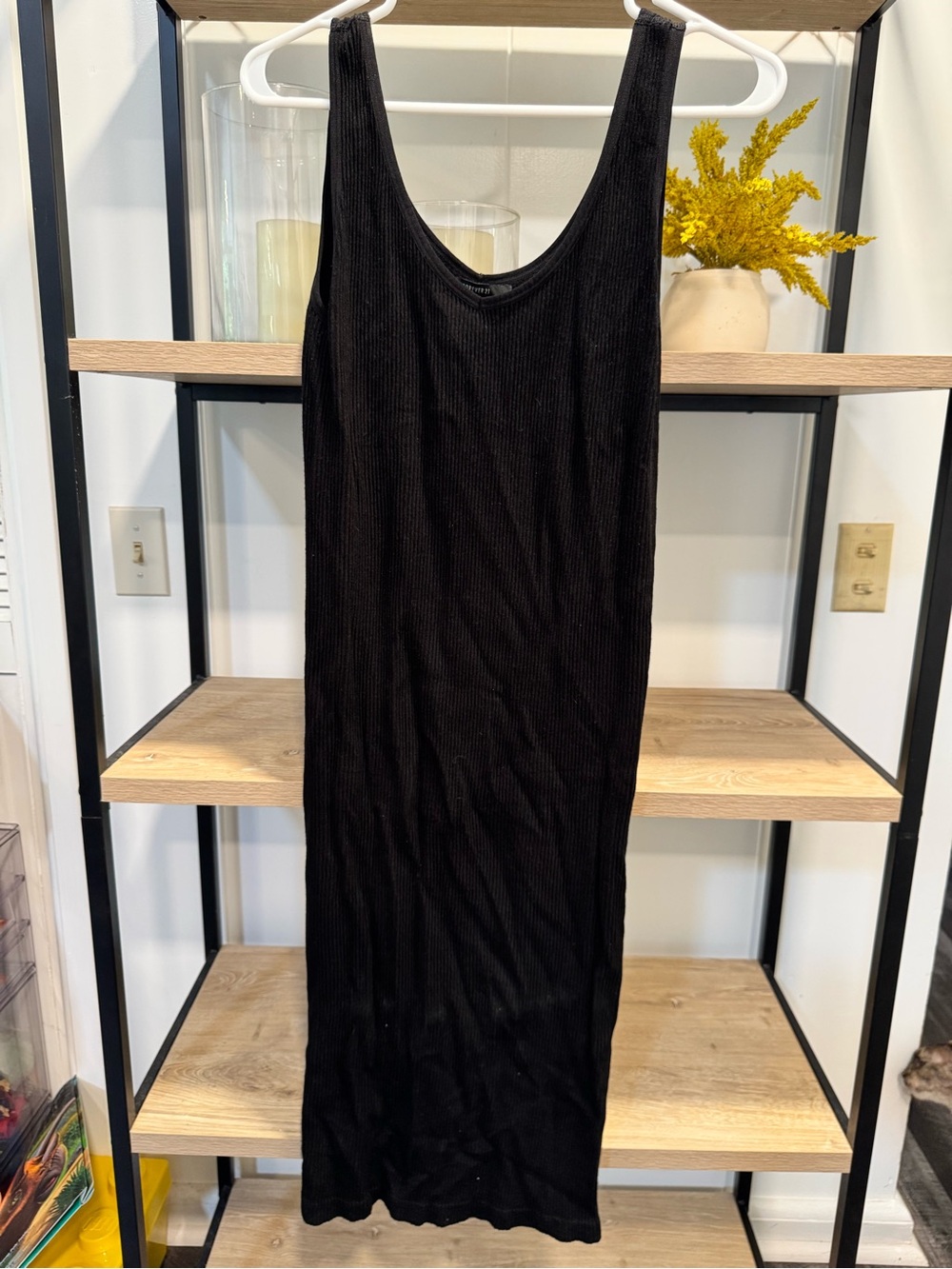 Forever 21 Black Ribbed Midi Tank Dress